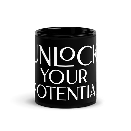 Unlock Your Potential Black Glossy Mug